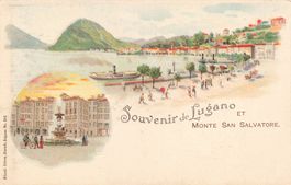 Lugano (TI) Riva Monte S. Salvatore litografia storica Litho