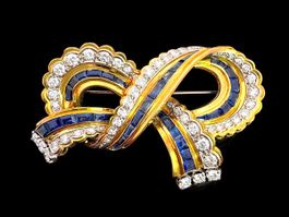 GÜBELIN Saphir 3.8c Diamanten 3.5c Brosche 18k *S1668