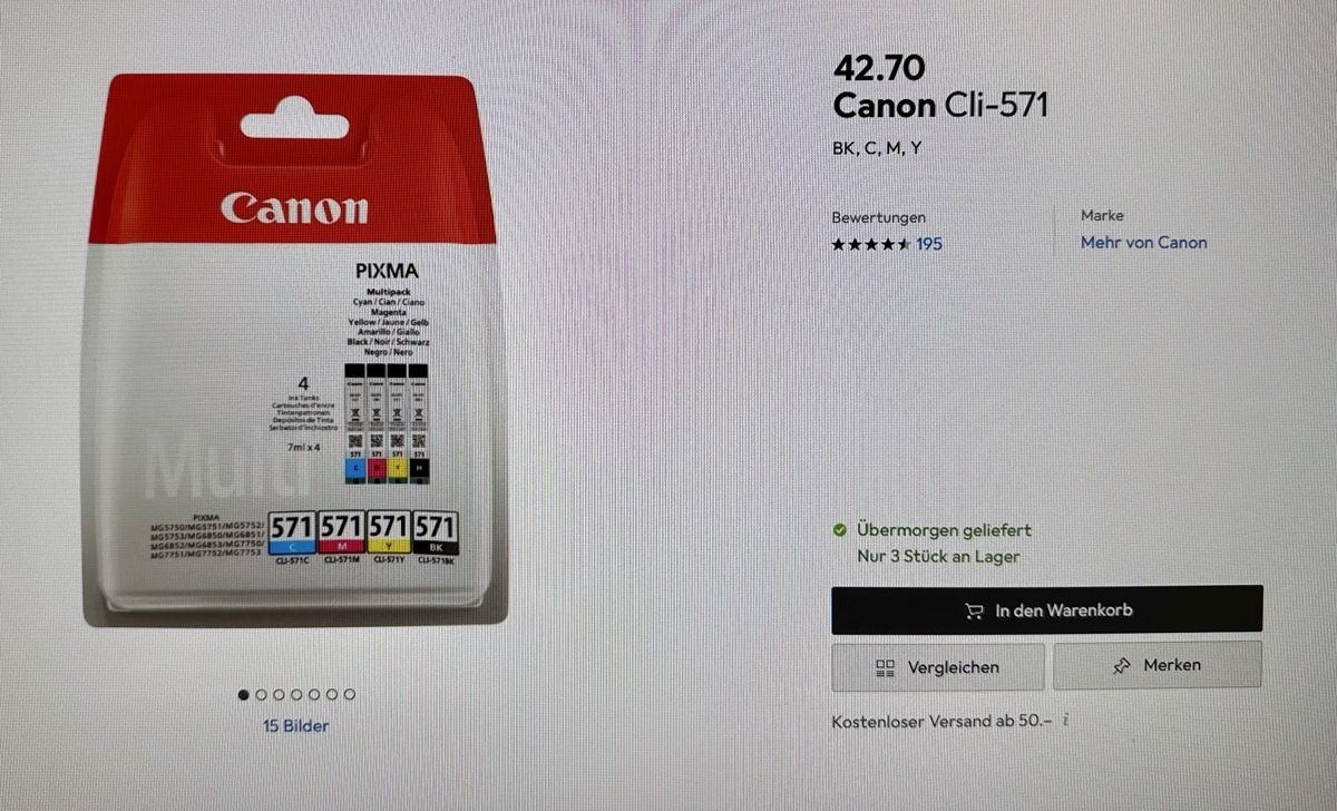 Canon Druckerpatronen & Toner: Canon Druckerpatrone Multi Cli-571 – Neu und originalverpackt aus Buch b. Märwil von schwarz-wiiss