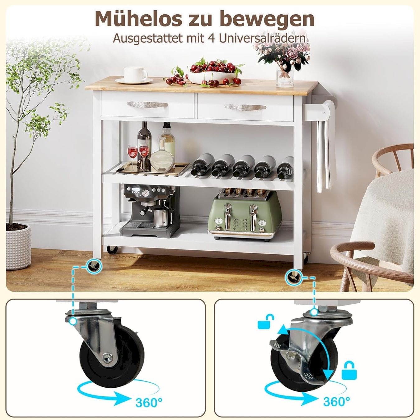 Dessertes: Küchenwagen mit Arbeitsplatte Holz-Weiß – Neuf avec emballage d'origine à Bottighofen par zaap 4