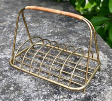 Vintage Mid-Century Toast- Serviettenhalter Messing &Rattan