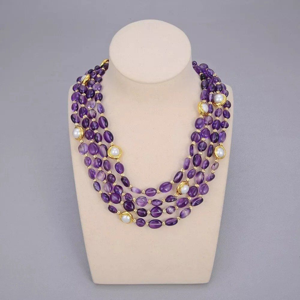 Catenine: Tolle Amethyst grosse Perle Halskette Collier Améthyste – Nuovo (secondo la descrizione) da Prilly venduto da ilyria73 3