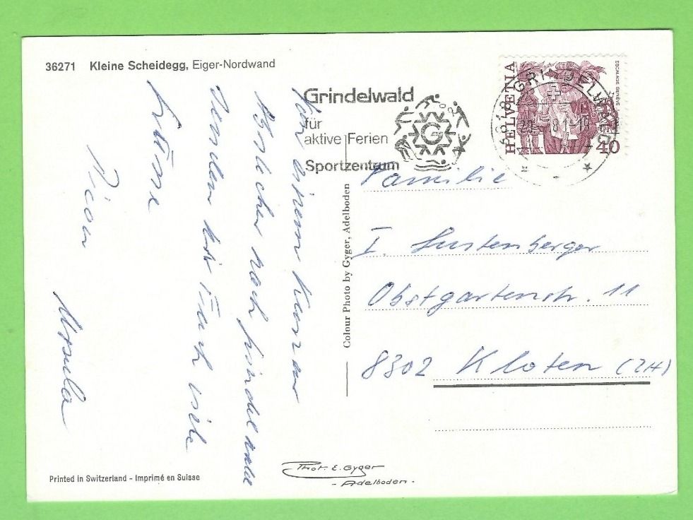 Cartoline postali: Kleine Scheidegg, Eiger-Nordwand – Usato da Zürich venduto da t24_de 1