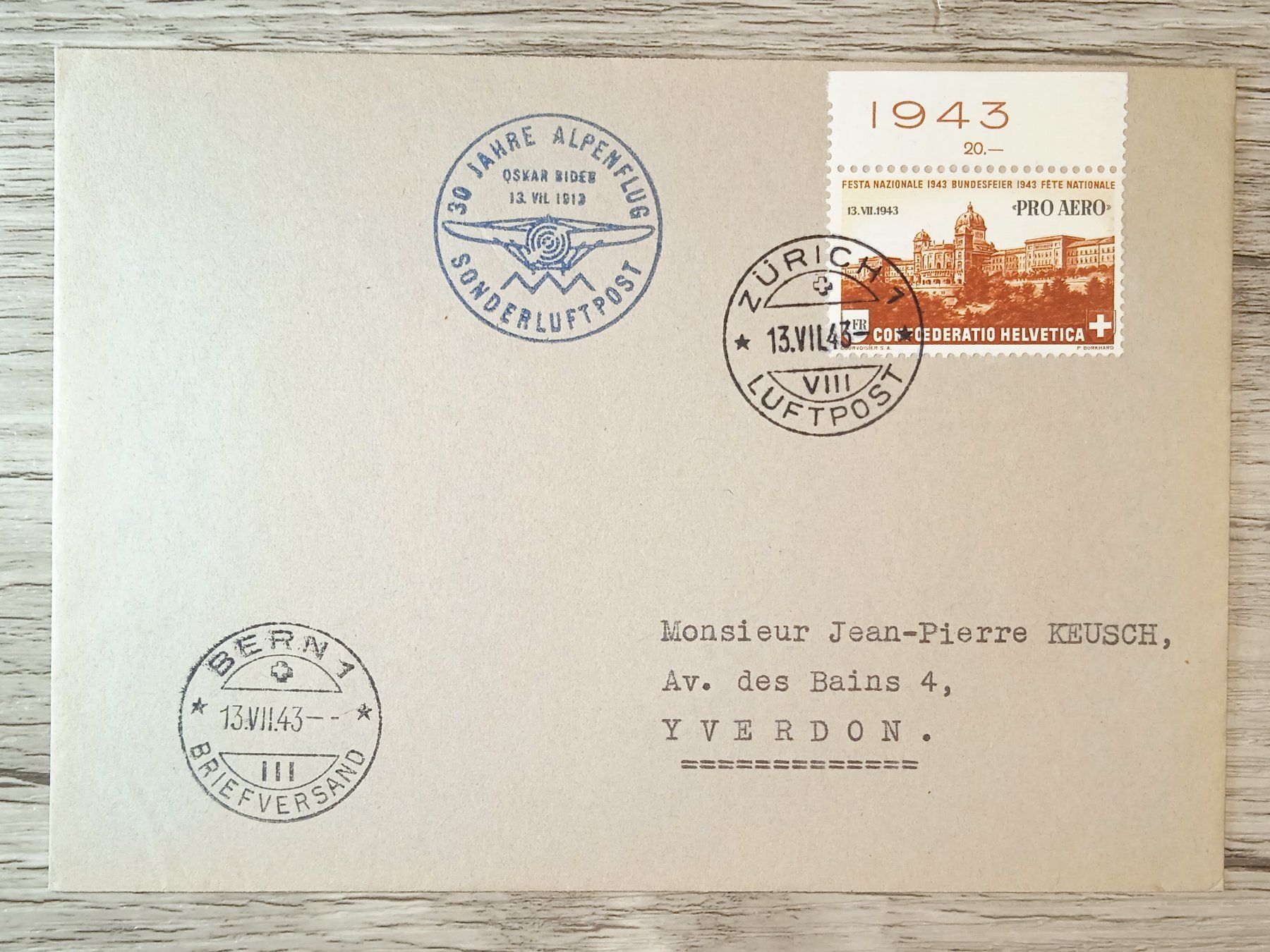 Tutti i francobolli: TR54 Enveloppe + Timbre Suisse 1943 – Usato da Cousset venduto da Patrick_Collections