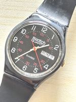 Swatch Vintage Swiss Sammeln Uhr Tag Datum schwarz 