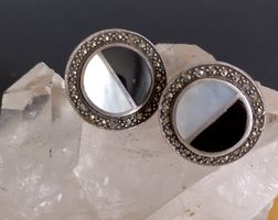 OHRRINGE SILBER 925 MIT MARKASITEN ONYX UND  PERLMUTT