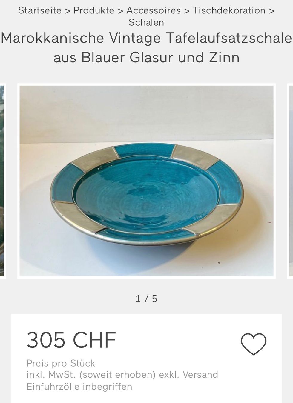 Ciotole: Marokkanische Vintage Keramik Schale Türkis mit Zinn Rahmen – Usato da Männedorf venduto da Maru83 6