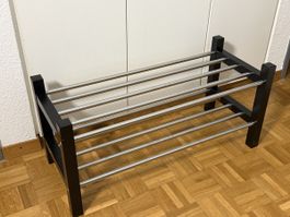 Ikea TJUSIG Shoe Rack with Two Tiers Metal and Wood black