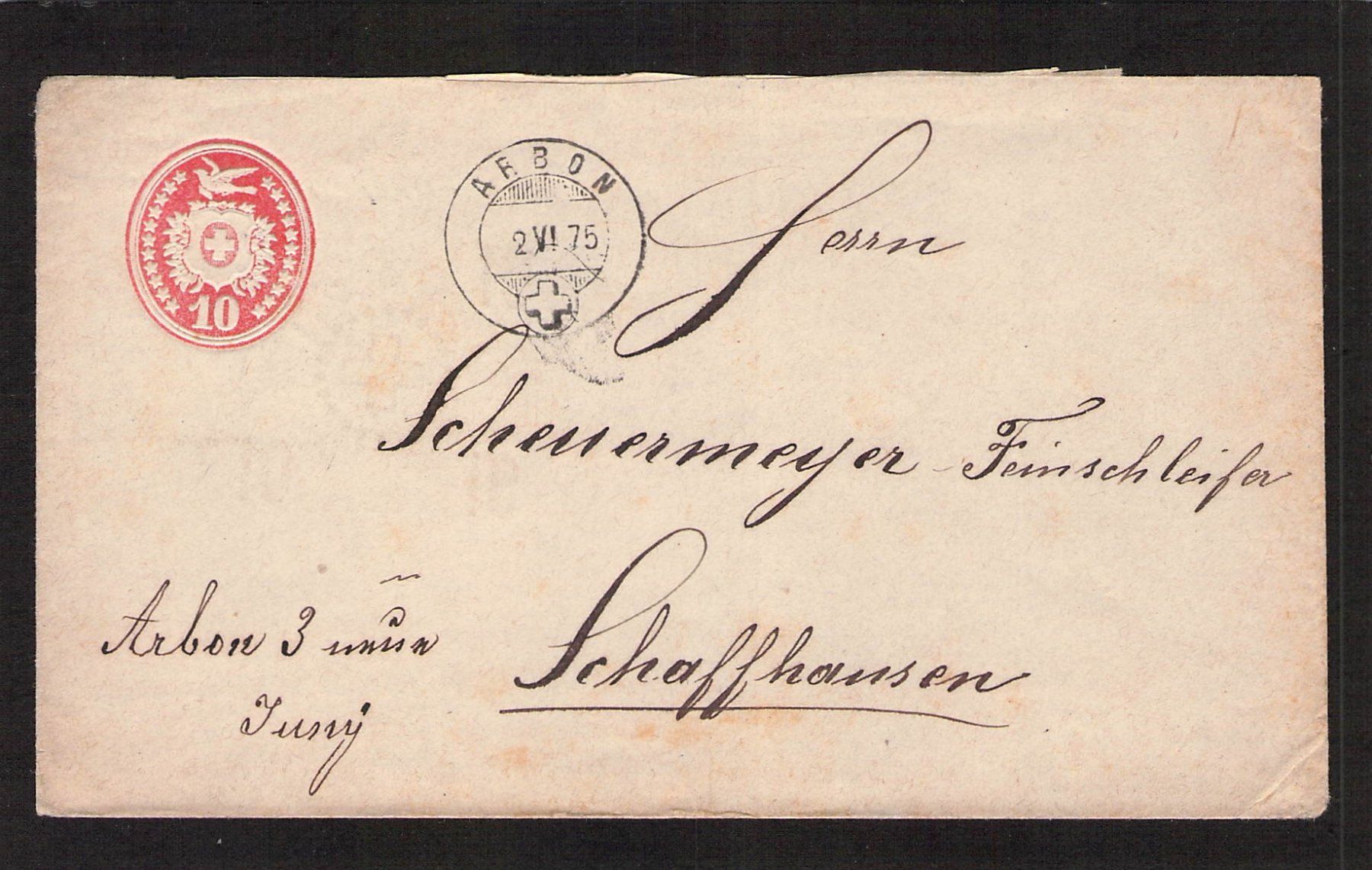 Alle Briefmarken: Tüblibrief Arbon , 2.Vl.1875 , Kz. Vl normal – Gebraucht aus Reichenburg von ibiza18