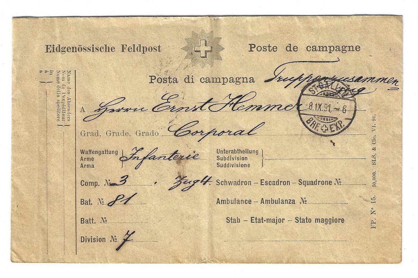 Tutti i francobolli: Feldpost-Brief 1891 !! – Usato da Weinfelden venduto da Fortuno