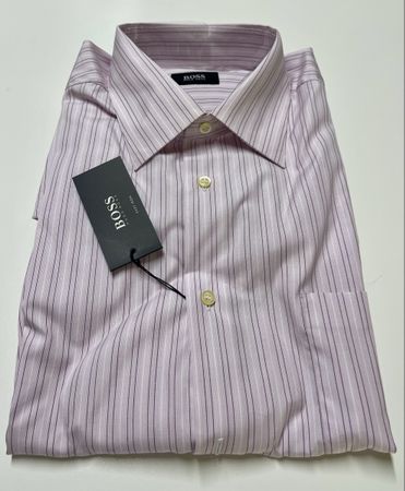 HUGO BOSS Herrenhemd Gr. 43/17 rosa gestreift Baumwolle NEU