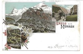 Gruss aus Mürren (BE) Staubbach - Bahn - uralte Litho - 1897