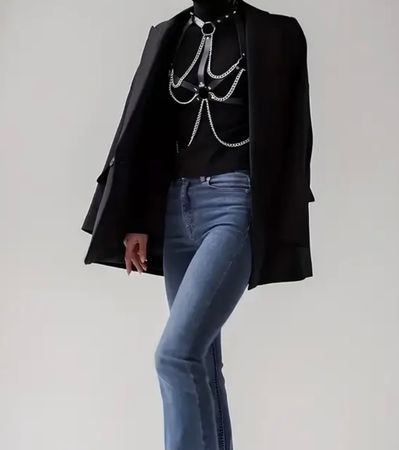 Corsetto -Top-in Pelle con Catene e Borchie - Nero