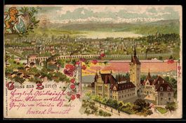 Litho Zürich, Ortsansicht mit See und V