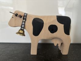 Trauter Holzkuh mit Glocke und Alpenmotiv-Halsband neu
