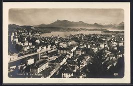 Luzern, Totalansicht mit Alpen aus der V