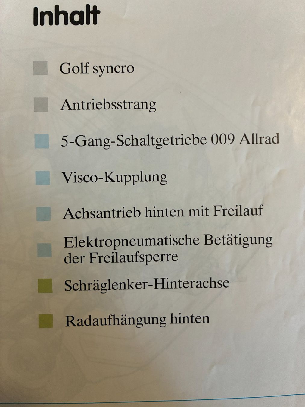 Dokumente: V.A.G. Golf Syncro Technik Broschuere – Gebraucht aus Thun von Passuese 1