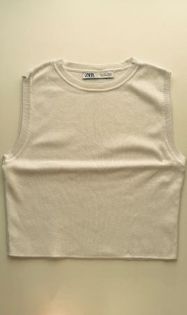 Zara knit white cotton crop top, size L
