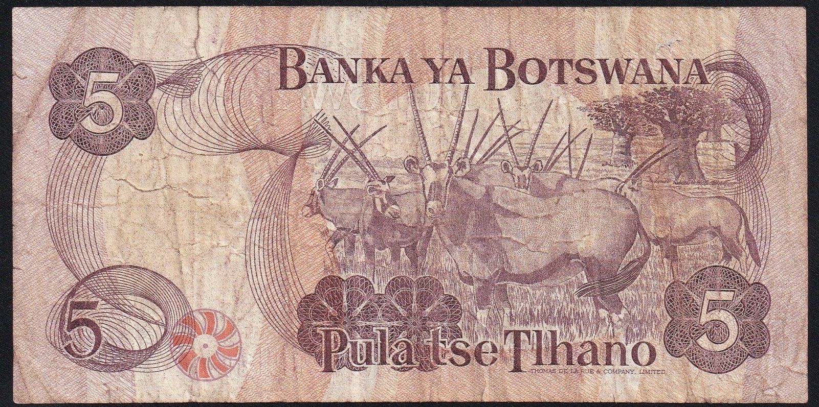 Banknoten: Botswana 5 Pula 1982 – Gebraucht aus Brugg AG von banknoten_muesli 1