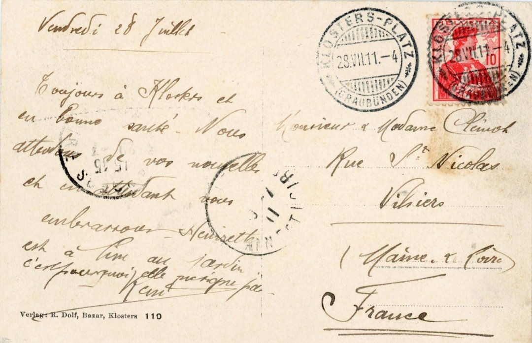 Cartes postales: Klosters   GR   mit Silvrettagletscher      um  1 9 1 1 – D'occasion à Brig par Valcards54 1