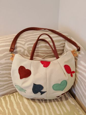 Tasche Leder beige mit Kartenmotiven . Cool