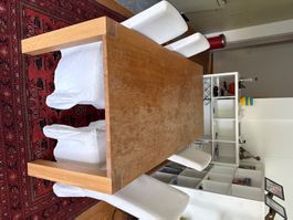 Dining Table wood 4 white seats included