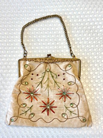 💚ANTIKE JUGENDSTIL SEIDEN-HANDTASCHE UM 1910: PAILETTEN🇨🇭
