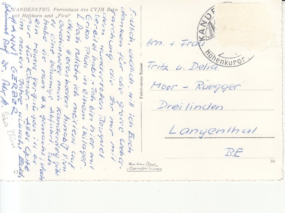 Cartoline postali: Kandersteg ca. 1950 – Usato da Bürglen TG venduto da StampGraf 1