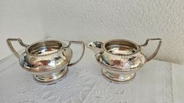 Antikes Zucker- und Rahmset, versilbert, Vintage Shabby Chic