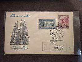 Flugbrief 1964 First Jet Flight Barcelona Geneve (Genf)