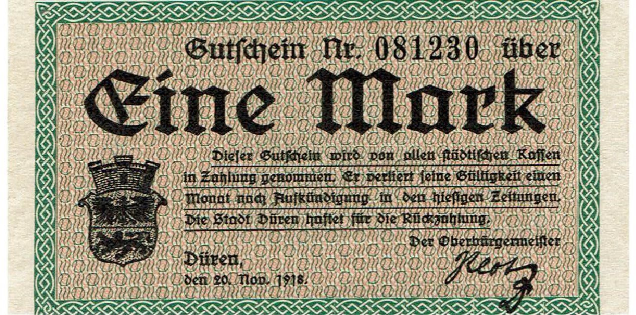 Banconote: Düren Stadt 1 Mark 20.11.1918 UNZ – Nuovo (secondo la descrizione) da Steffisburg venduto da ber_8htf
