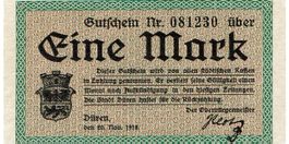 Düren Stadt 1 Mark 20.11.1918 UNZ