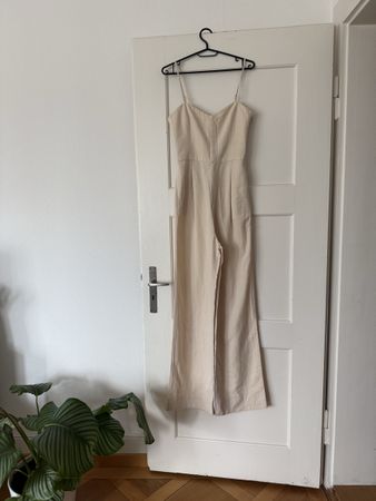 Zara Beige Wide-Leg Jumpsuit with Spaghetti Straps - Size M