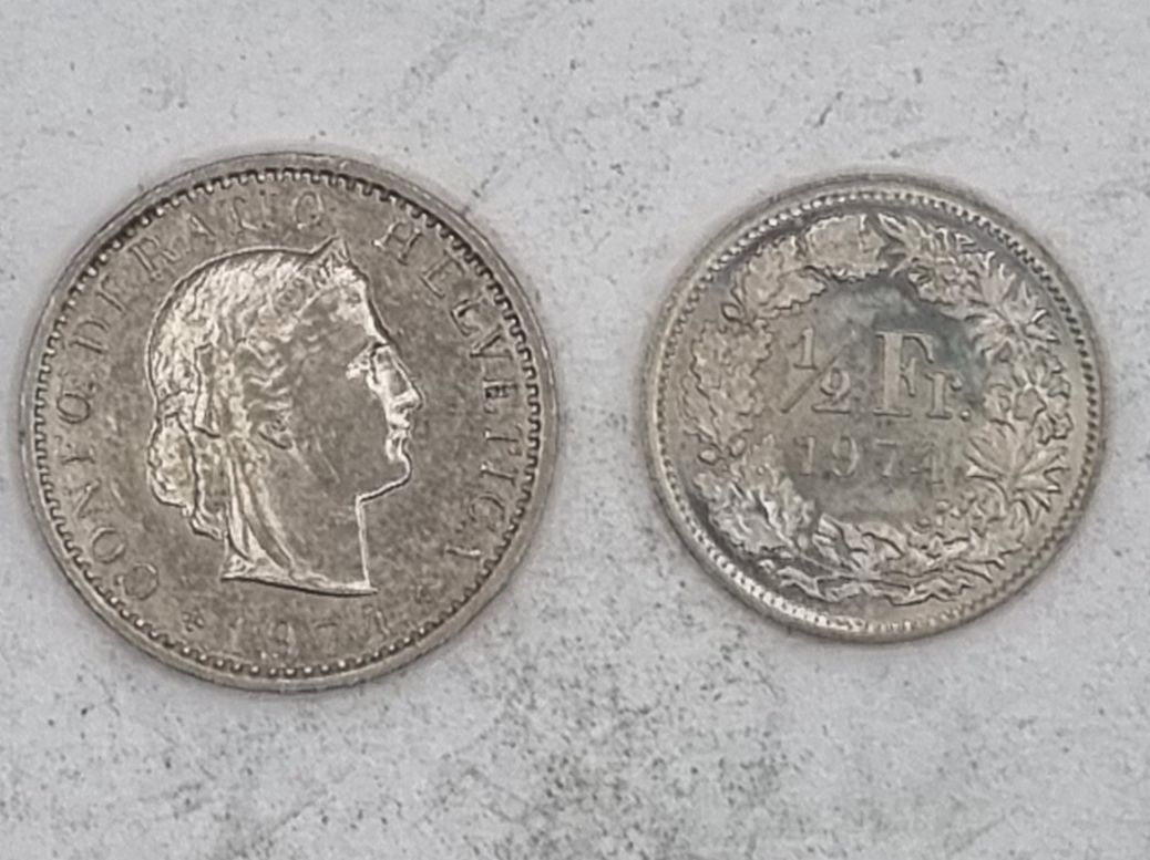 Alle Münzen: 1/2 FR + 20 rappen 1974 UNZ – Neu und originalverpackt aus Bure von chap981