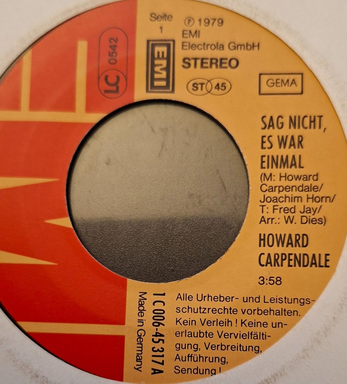 Schallplatten: Vinyl Single Howard Carpendale - sag nicht, es war einmal – Gebraucht aus Langenthal von Modo39