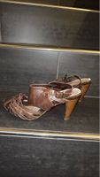 Braune Ledersandalen mit Holzabsatz, Grösse 38