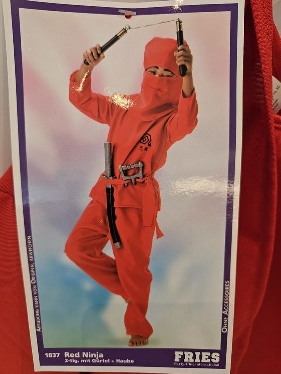 Rubie's Ninja-Kostüm Für Kinder – 4-teilig, Rot, Größe 128, Aus 100% Polyester