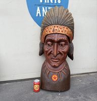 Holzskulptur Indianer Büste, massive Holz Handarbeit, Deko!