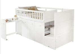 Hochbett mit Schreibtisch und Stauraum neu weiss 90x200cm