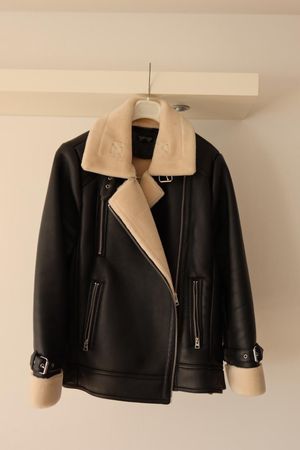 Topshop Winterjacke, Schwarz, Kunstleder, Grösse 38