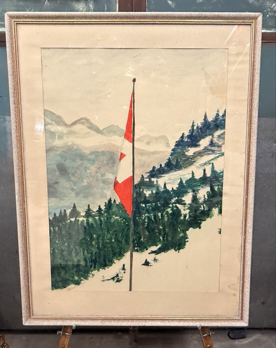 Gemälde: Winterliches Schweizer Bergpanorama Aquarell Gemälde – Gebraucht aus schaffhausen von VintAntik_1980 3