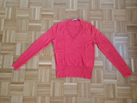 Pullover 100% Merinowolle rot V-Kragen M spanische Grösse
