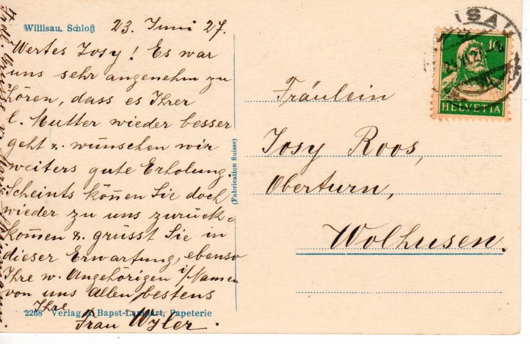 Cartes postales: Willisau - Schloss  1927 – D'occasion à Wolhusen par Curver9 1