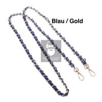 Handykette in Blau Gold Leder/Metall 2x Karabiner Verschluss