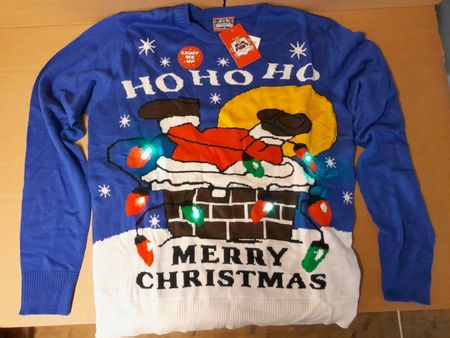 Weihnachtspullover 2XL blau, mit LED-Beleuchtung, Neu!