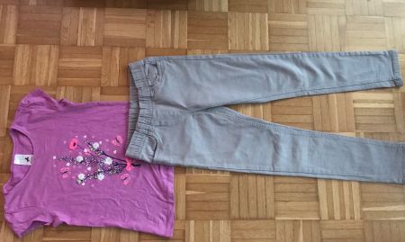 T-Shirt 🌷 🦋 + Jeans Leggins Grösse 134/140 - Porto 3.40