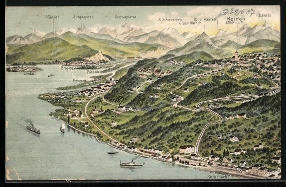 Cartoline postali: AK Heiden, Panorama mit Gebirgskette – Usato da Berlin venduto da bartko-reher