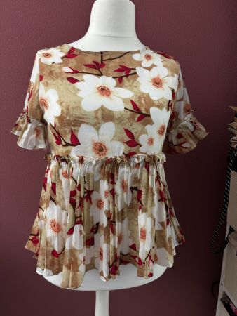Luftig leichte Sommer-Bluse blumig beige-rot Gr. XL / 44