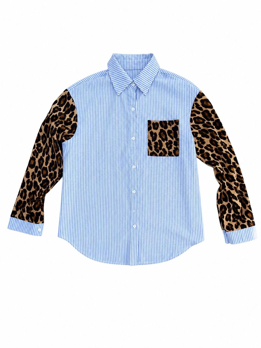 Blusen: Blau Weiss Gestreiftes Hemd mit Leo Muster – Neu (gemäss Beschreibung) aus Aarberg von LovelyThings_