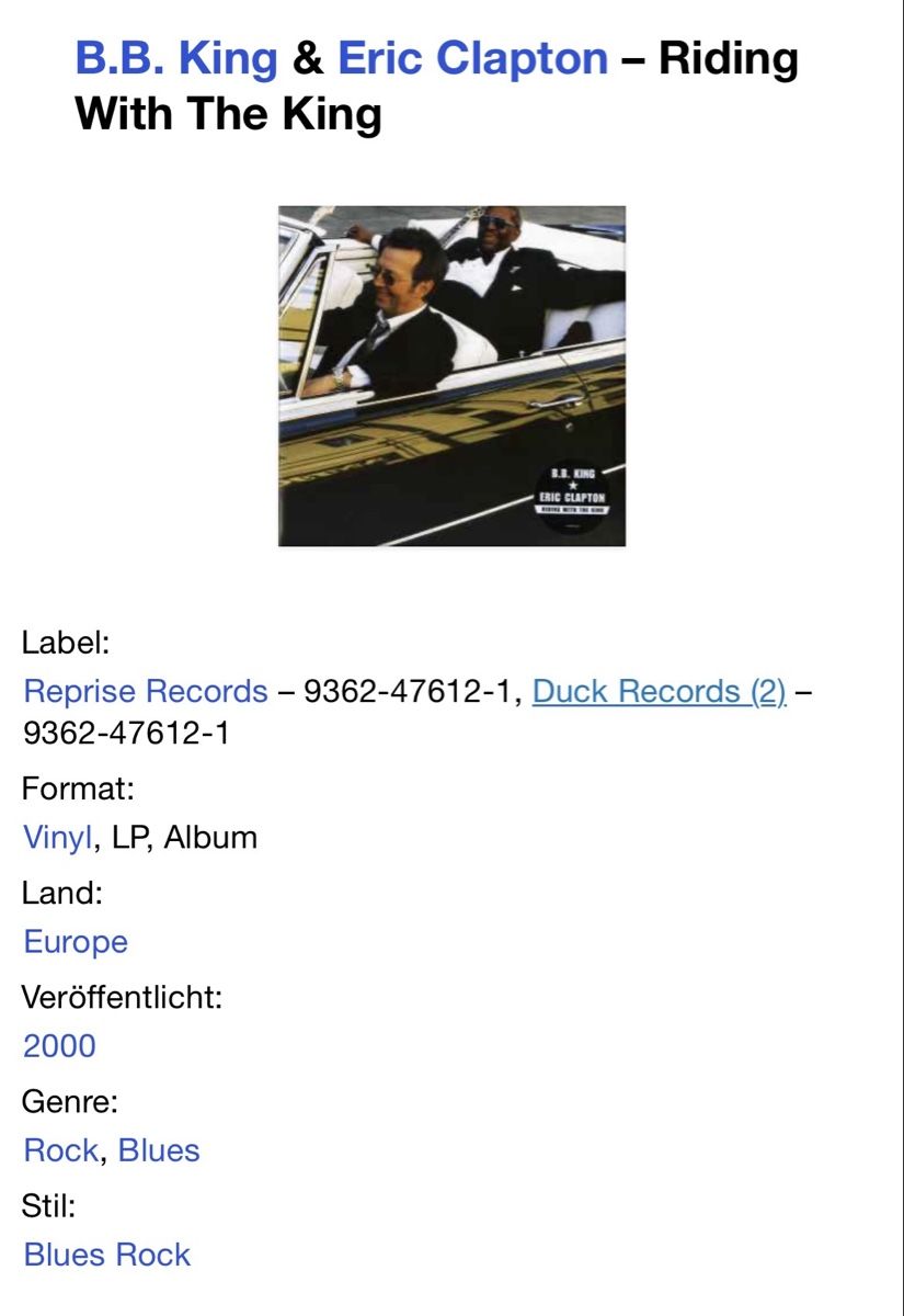 Schallplatten: B.B. King & Eric Clapton. 2000. Riding With The King – Gebraucht aus Faulensee von Mizuno06 8